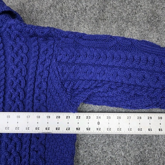Aran Crafts Merino Wool Cable Knit Cardigan Womens L Long Blue Ireland NWT - Picture 6 of 8